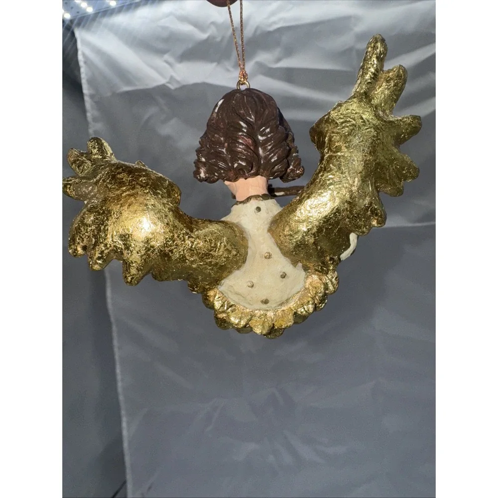 Vintage Cherub 3D Angel Ceramic Christmas Ornament With Wings‎ Playing Flute